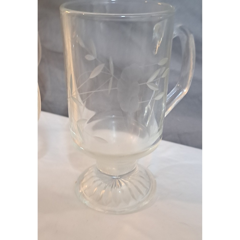Vintage Princess House Heritage Crystal Irish Coffee Mugs Etched Floral Pattern - Picture 10 of 16